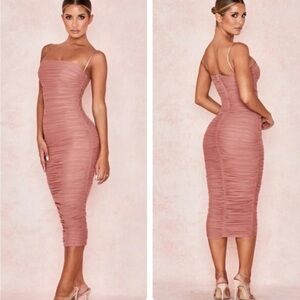 House Of CB Sirene Gathered Organza Mesh Antique Rose Dress S